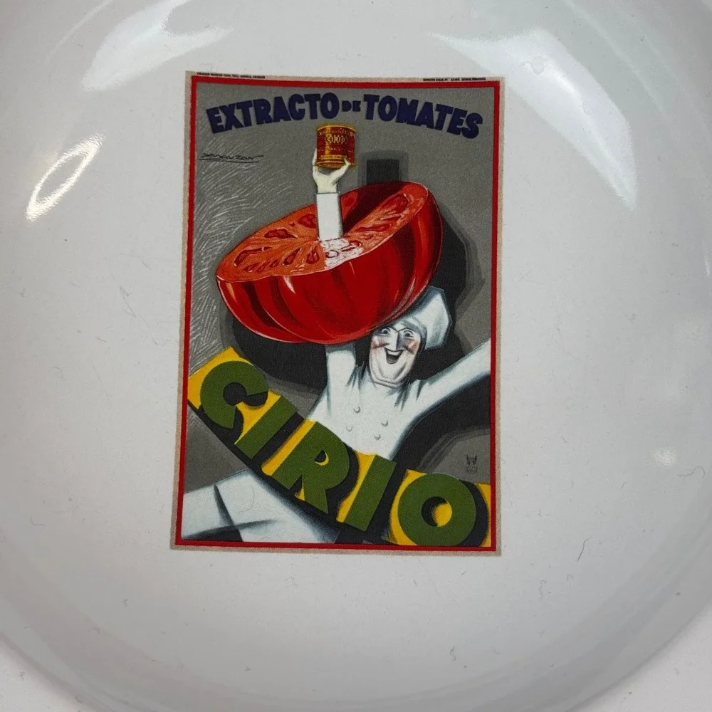 Pottery Barn Vintage Pasta Bowls Set of 3 White Ceramic Retro Food Ads